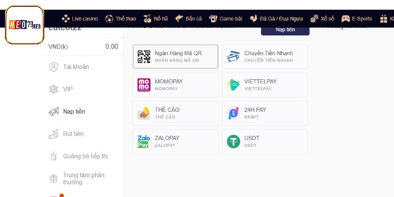 Hướng dẫn nạp tiền Neo79 qua ngân hàng